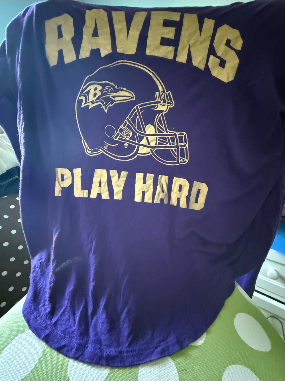 PINK Victoria's Secret RAVENS Play Hard Purple Tee with Gold Accent